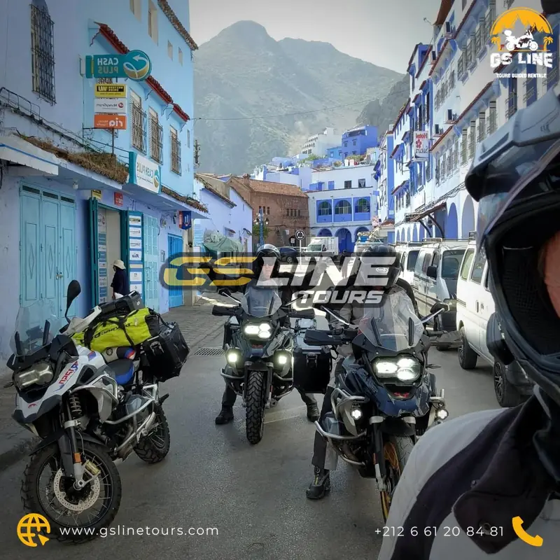 BMW GS motorcycle ride departing Chefchaouen with GSLine Tours